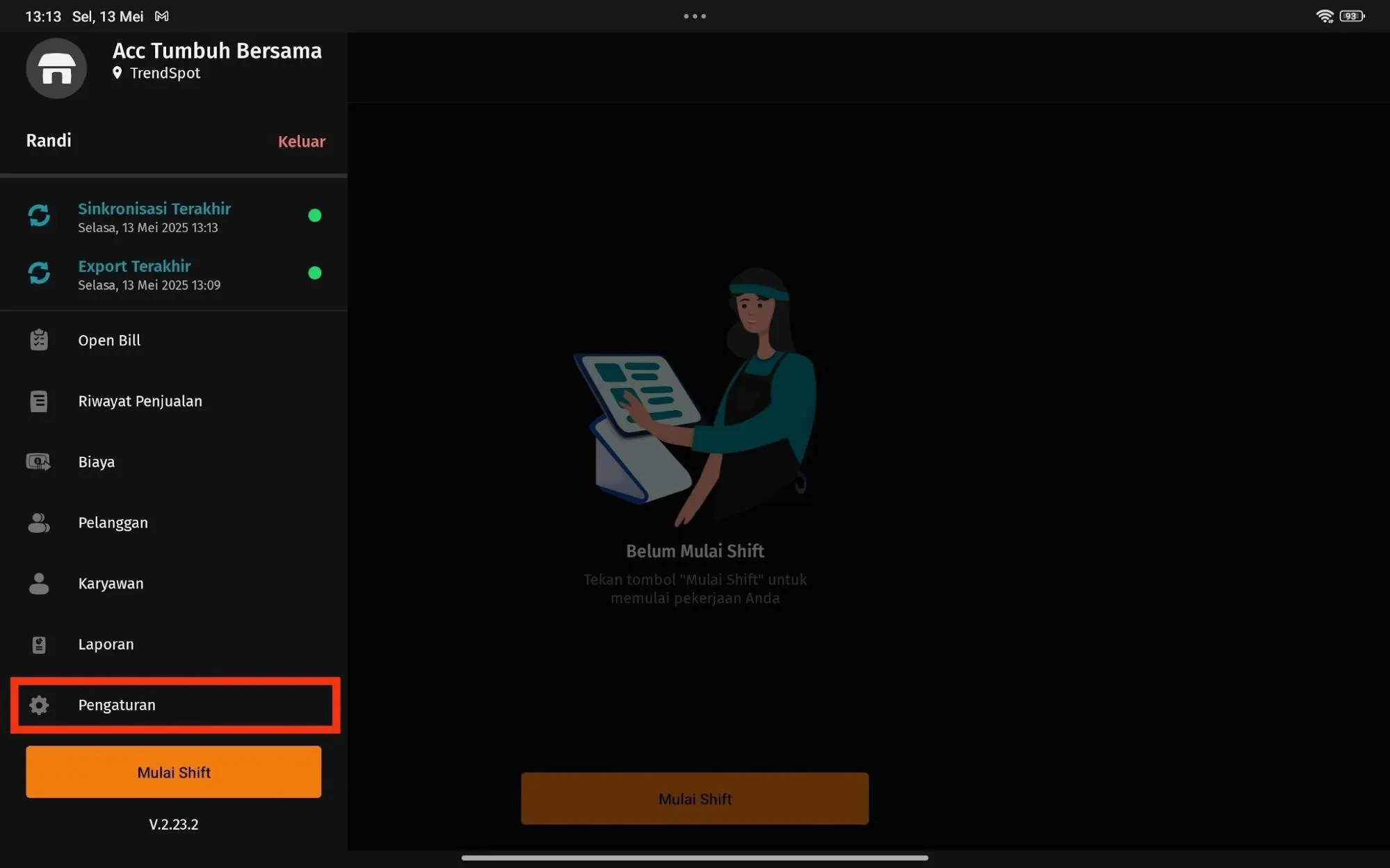 ubah ukuran teks struk gudang/dapur